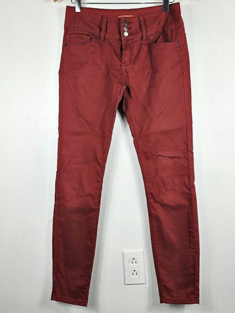 Wax Jean Butt I Love You Triple Button Skinny Pants Jeans Red Orange